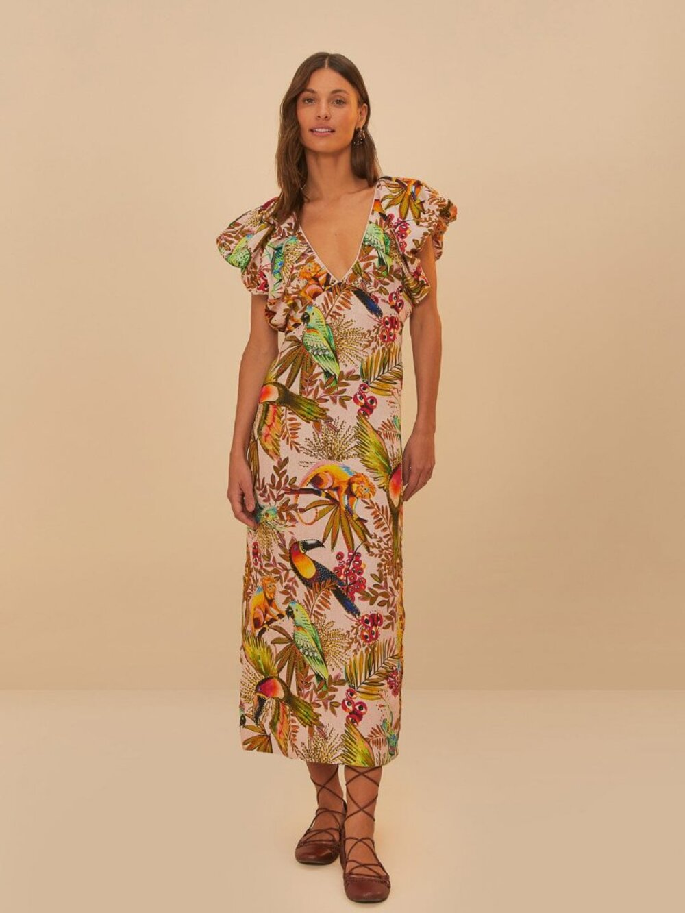 Pink Into The Jungle Euroflax™ Premium Linen Midi Dress